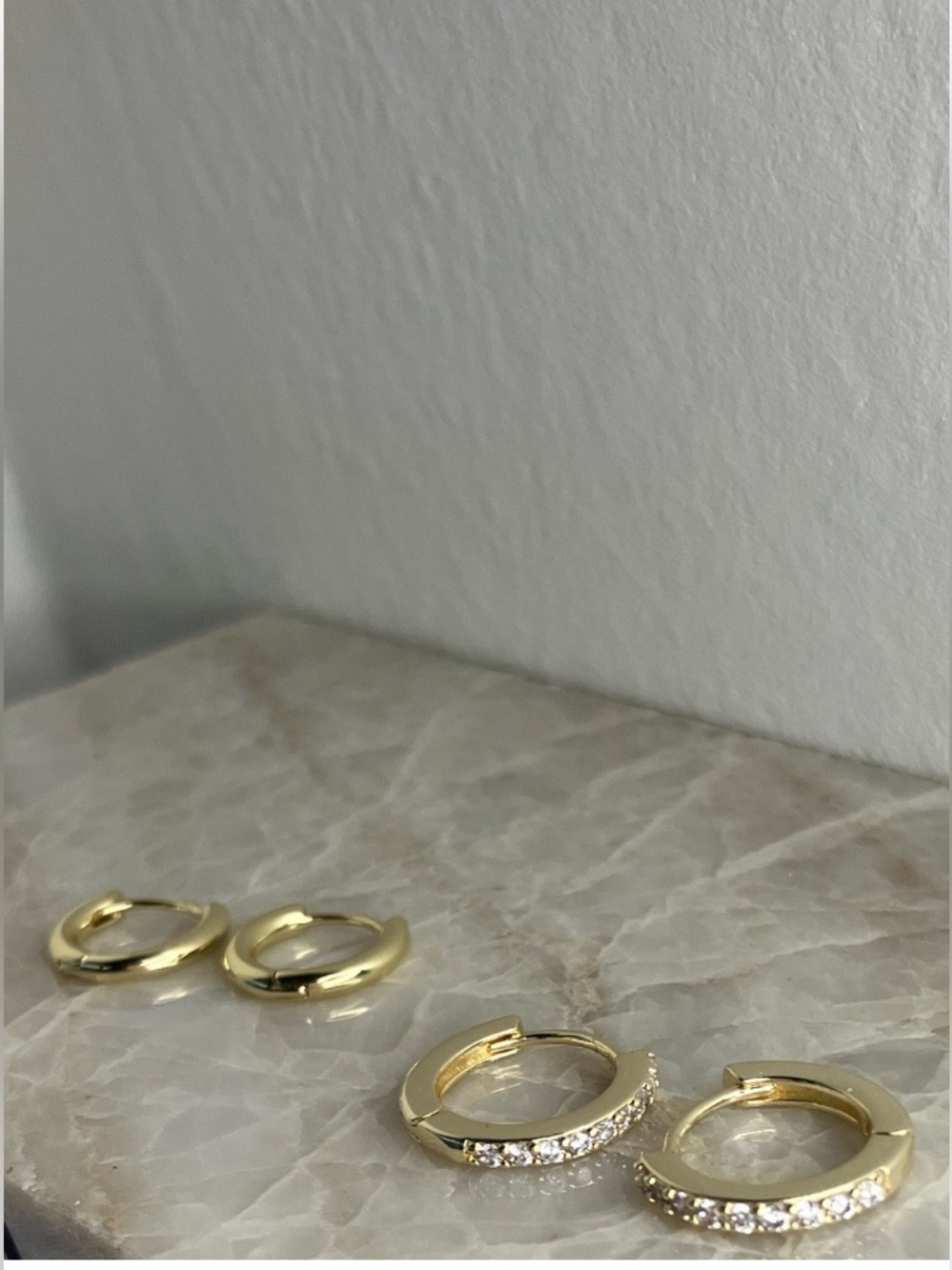 14K Gold Plated Stainless Steel Huggie Hoop Earrings Set – 2 Pairs 10mm & 8mm